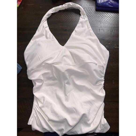 OGL Halter Top Womens Size S White Ruched Stretch Halter Neck Minimalist - Picture 1 of 4